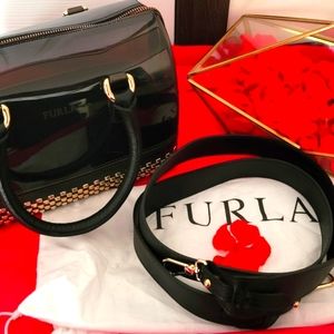 Furla black jelly bag with studs